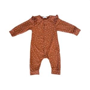 Baby Girls Long Sleeve Polka Dot Romper Rust‎ Ruffles Snaps 100% Cotton 12m